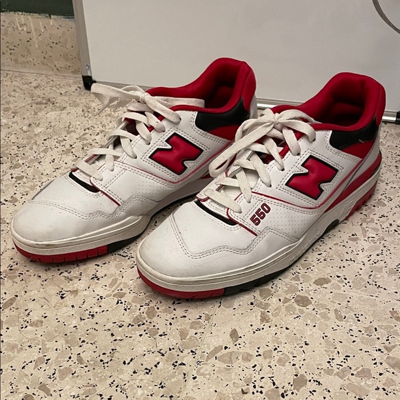 New Balance 550 White and Red Sneakers - Picture 1 of 8